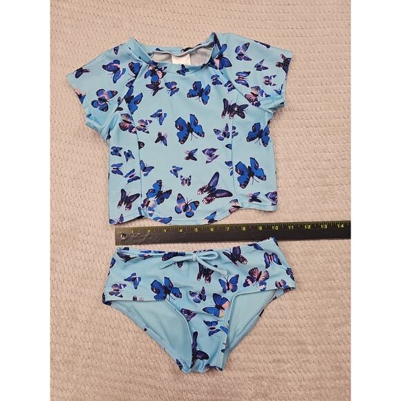 Art Class Bathing Suit Girls Small 6/7 Blue Butter Fly Tankini 2 Piece - Picture 3 of 6